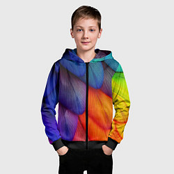 Толстовка на молнии детская Радужные перья попугая, цвет: 3D-черный — фото 2