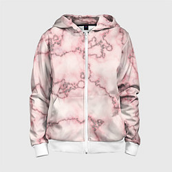Толстовка на молнии детская Розовая абстракция с мраморной текстурой и блеском, цвет: 3D-белый