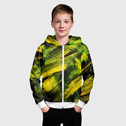 Толстовка на молнии детская Мазки краски цвета лайм, цвет: 3D-белый — фото 2