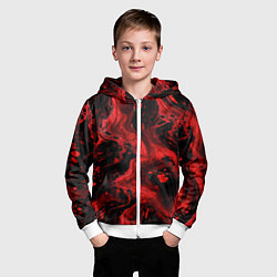 Толстовка на молнии детская Красно-черные разводы краски - абстрактный узор, цвет: 3D-белый — фото 2