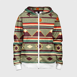 Толстовка на молнии детская Этнический мотив с горами, цвет: 3D-белый
