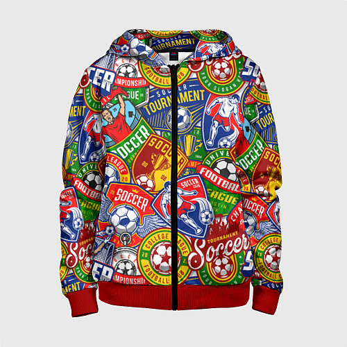 Детская толстовка на молнии Футбольные лиги паттерн / 3D-Красный – фото 1