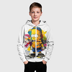 Толстовка на молнии детская Рисунок красками Барт Симпсон, цвет: 3D-белый — фото 2