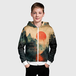 Толстовка на молнии детская Старый Японский монастырь, цвет: 3D-белый — фото 2