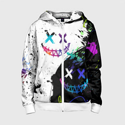Толстовка на молнии детская Неоновые брызги - жуткие улыбки, цвет: 3D-белый