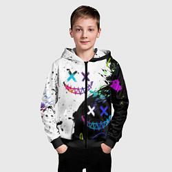 Толстовка на молнии детская Неоновые брызги - жуткие улыбки, цвет: 3D-черный — фото 2