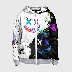 Толстовка на молнии детская Неоновые брызги - жуткие улыбки, цвет: 3D-меланж