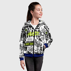 Толстовка на молнии детская Pattern with inscriptions hustle sand boy, цвет: 3D-синий — фото 2