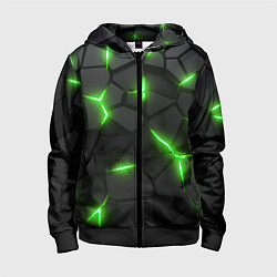 Толстовка на молнии детская Зеленая неоновая броня, цвет: 3D-черный