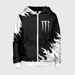 Толстовка на молнии детская Monster energy белый огонь, цвет: 3D-белый