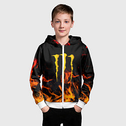 Толстовка на молнии детская Monster energy orange fire, цвет: 3D-белый — фото 2