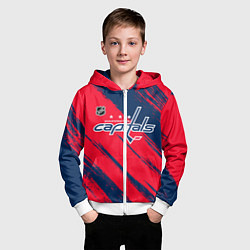 Толстовка на молнии детская Вашингтон Кэпиталз - бырзги красок, цвет: 3D-белый — фото 2