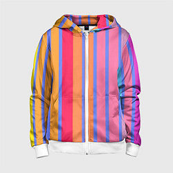 Толстовка на молнии детская Теплые цветные полосы, цвет: 3D-белый