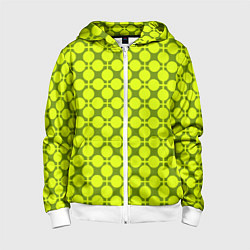 Толстовка на молнии детская Желто зеленый неоновый узор ретро в горох, цвет: 3D-белый