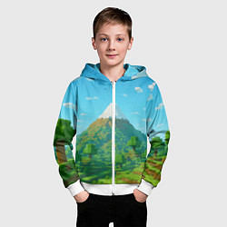 Толстовка на молнии детская Пейзаж Minecraft с горой со снежной шапкой, цвет: 3D-белый — фото 2