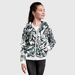 Толстовка на молнии детская Чёрно-белый стилизованный цветочный, цвет: 3D-белый — фото 2