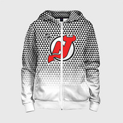 Толстовка на молнии детская Нью Джерси Девилз - геометрический градиент, цвет: 3D-белый