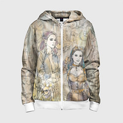 Толстовка на молнии детская Девушки стимпанк, цвет: 3D-белый