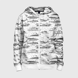 Толстовка на молнии детская Корюшка и водный транспорт, цвет: 3D-белый