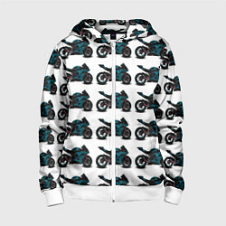 Толстовка на молнии детская Motorbike blue, цвет: 3D-белый
