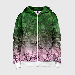 Толстовка на молнии детская Абстракция - green pink gradient in black web, цвет: 3D-белый