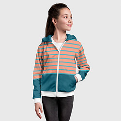 Толстовка на молнии детская Полосатый мандариновый морской рассвет с однотоном, цвет: 3D-белый — фото 2