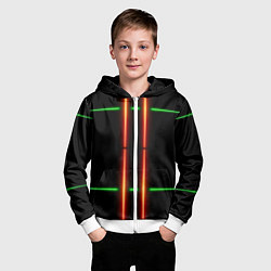 Толстовка на молнии детская Neon green black red line, цвет: 3D-белый — фото 2