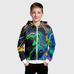 Толстовка на молнии детская Разводы и переливы разноцветной краски, цвет: 3D-белый — фото 2