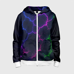 Толстовка на молнии детская Неоновый разлом, цвет: 3D-белый