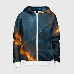 Толстовка на молнии детская Разлом плит с огнем, цвет: 3D-белый