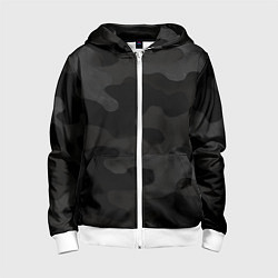 Толстовка на молнии детская Черно-серая текстура камуфляжа, цвет: 3D-белый