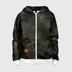 Толстовка на молнии детская Огненные следы от пуль на камуфляже, цвет: 3D-белый