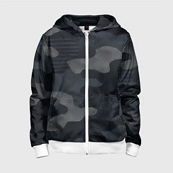 Толстовка на молнии детская Текстура - камуфляжная синяя ткань, цвет: 3D-белый