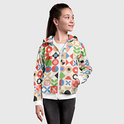 Толстовка на молнии детская Геометрический узор с цветочными элементами - ретр, цвет: 3D-белый — фото 2