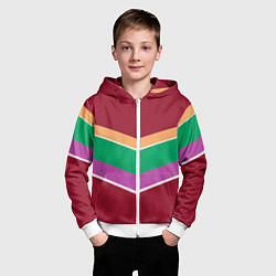 Толстовка на молнии детская Тёмный красный с полосами, цвет: 3D-белый — фото 2