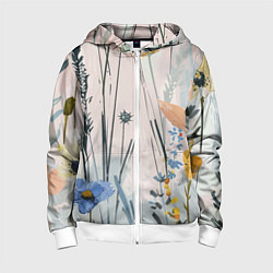 Толстовка на молнии детская Цветы полевые, цвет: 3D-белый