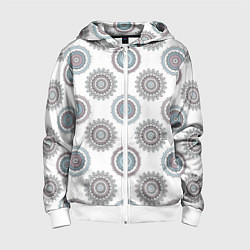 Толстовка на молнии детская Круглый разноцветный узор мандала, цвет: 3D-белый