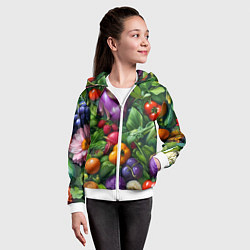 Толстовка на молнии детская Микс: овощи фрукты зелень - паттерн, цвет: 3D-белый — фото 2
