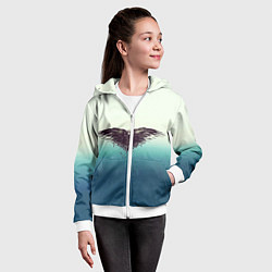 Толстовка на молнии детская Черный ворон - градиент, цвет: 3D-белый — фото 2