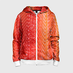 Толстовка на молнии детская Лосось филе текстура, цвет: 3D-белый