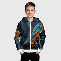 Толстовка на молнии детская Сине-золотая абстракция, цвет: 3D-белый — фото 2