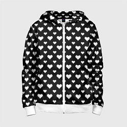 Толстовка на молнии детская Чёрно-белый паттерн сердечки, цвет: 3D-белый