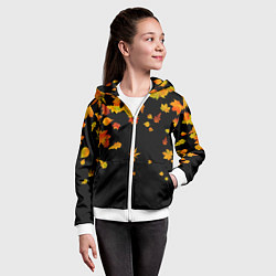 Толстовка на молнии детская Осенние листья на черном, цвет: 3D-белый — фото 2