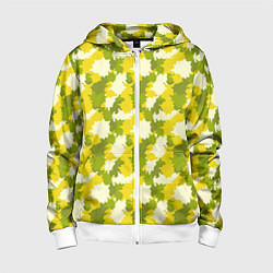 Толстовка на молнии детская Яркий камуфляж желтые и зеленые пятна, цвет: 3D-белый