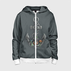 Толстовка на молнии детская Морской якорь, цвет: 3D-белый