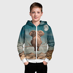 Толстовка на молнии детская Задумчивый слон: пустыня, цвет: 3D-белый — фото 2