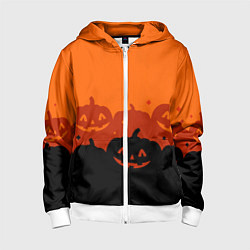 Толстовка на молнии детская Хэллоуин счастливые тыквы, цвет: 3D-белый