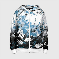 Детская толстовка на молнии Абстракция чёрное дерево с синими цветами