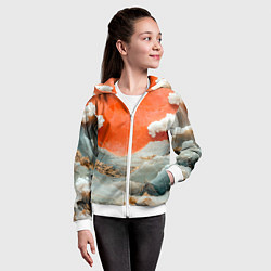 Толстовка на молнии детская Японский пейзаж абстракция, цвет: 3D-белый — фото 2