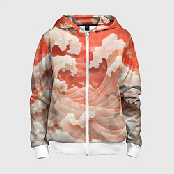 Толстовка на молнии детская Японские красные волны, цвет: 3D-белый
